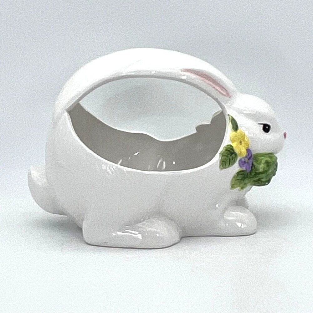 Vintage Collectible Oxford Elite Ceramic Easter Bunny Basket Floral Design Decor - Picture 8 of 14